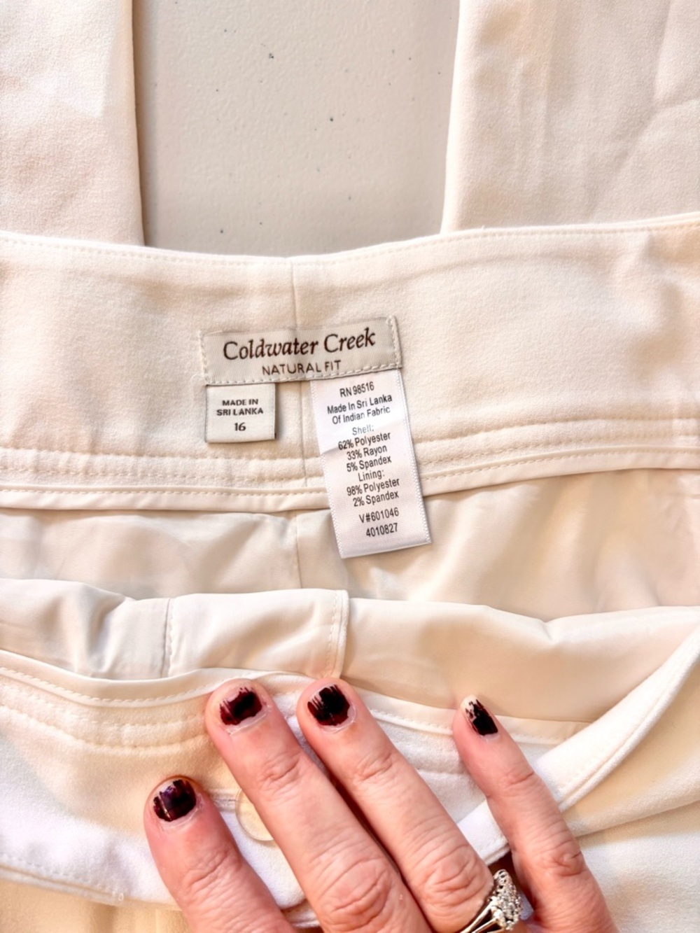Coldwater Creek Pants Size 16 White Natural Fit Straight-Leg Crepe Euro Summer - Picture 4 of 7